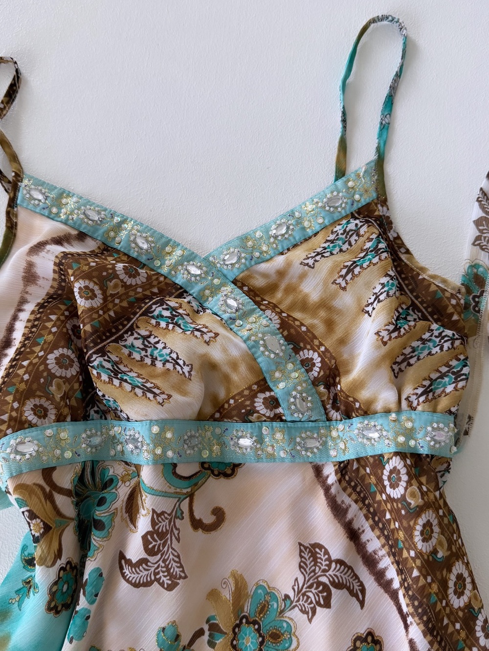 Vintage Y2K Limited Too Turquoise Paisley
Handkerchief Hem Dress - Picture 9 of 13